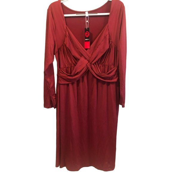 NWT LS Rosegal A Line Dress Sz 2X Red V Neck Criss Cross Accent - Picture 1 of 9
